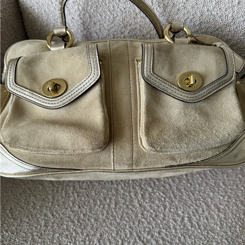 Vintage Coach Beige and Silver Suede Satchel - Picture 10 of 15